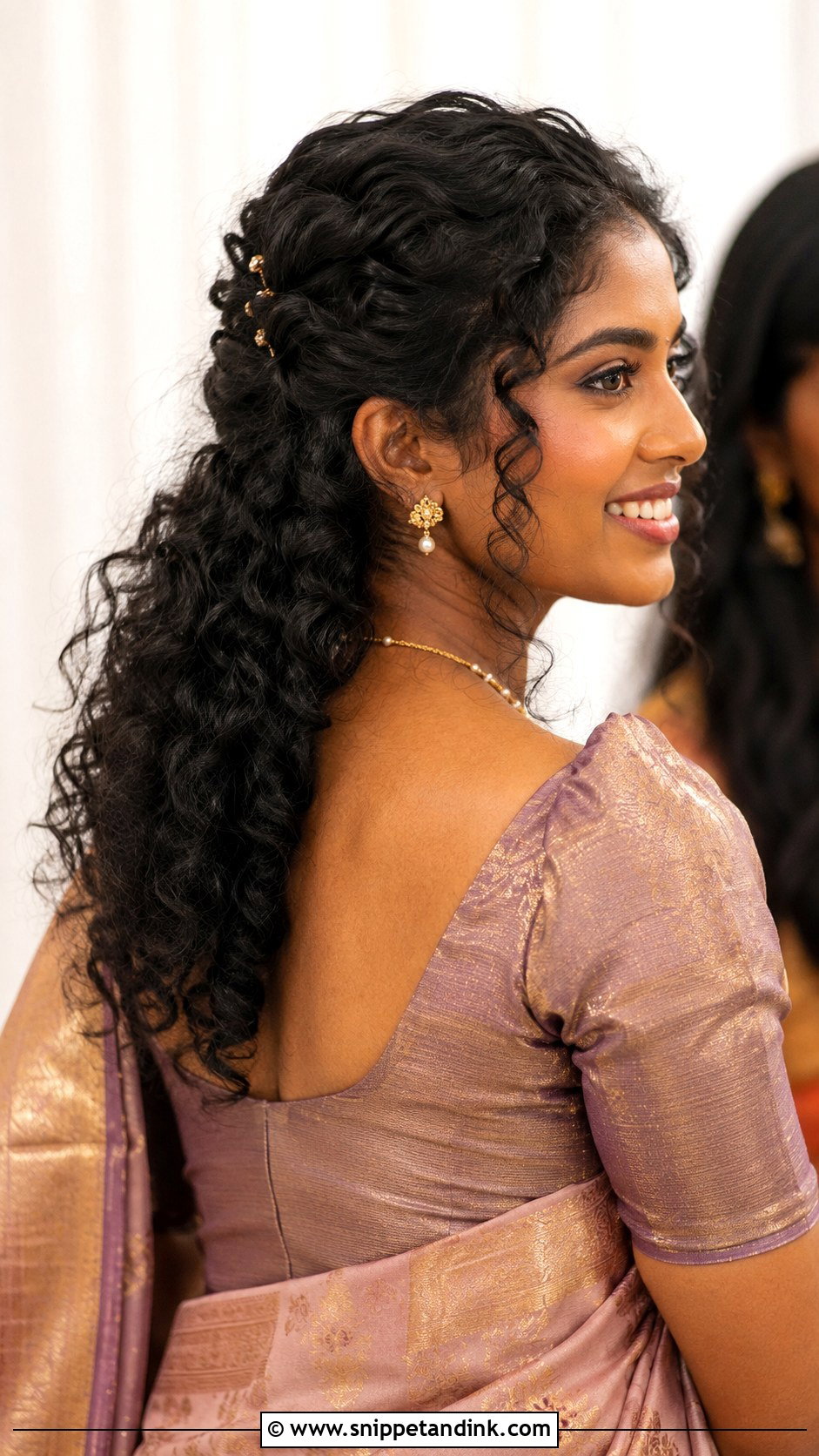 Curly Hair Bridesmaid Hairstyle for Saree - Snippet and Ink - 25 Bridesmaid Hairstyles for Saree
