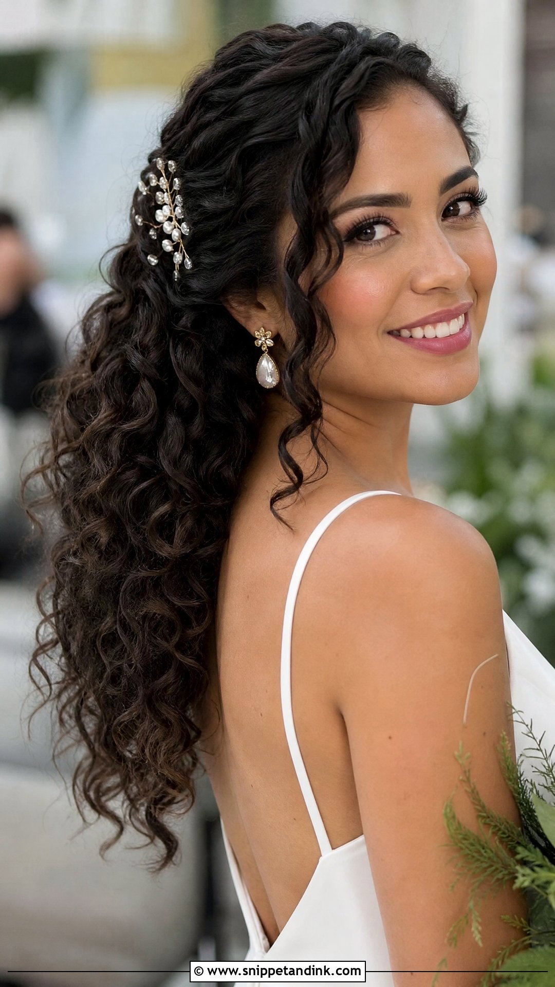 Curly Hair Down Wedding Hairstyle - Snippet and Ink - 20 Natural Curls Wedding Curly Hairstyles