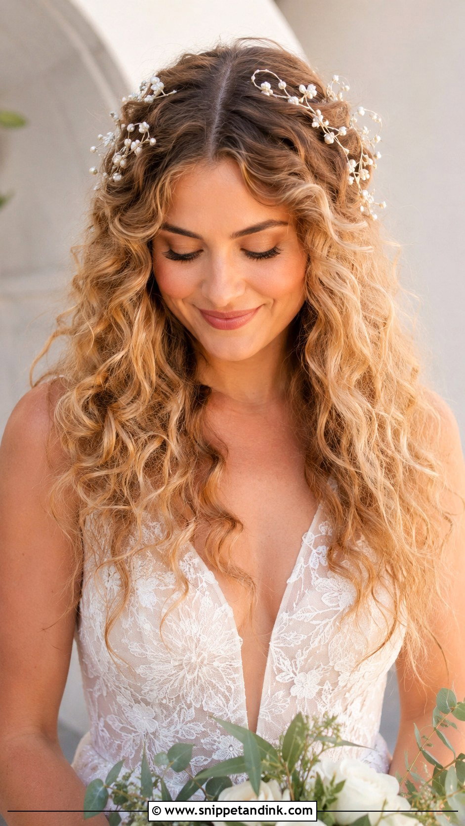 Curly Hair Down With Center Part - Snippet and Ink - 25 Curly Hair for Wedding Ideas