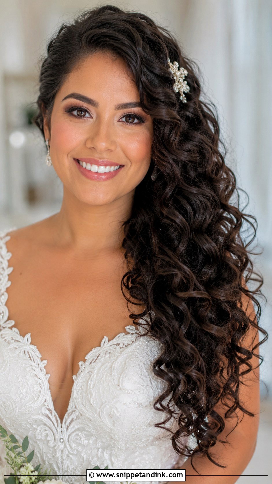 Curly Hair Down With Deep Side Part - Snippet and Ink - 30 Naturally Curly Bridal Hair Ideas