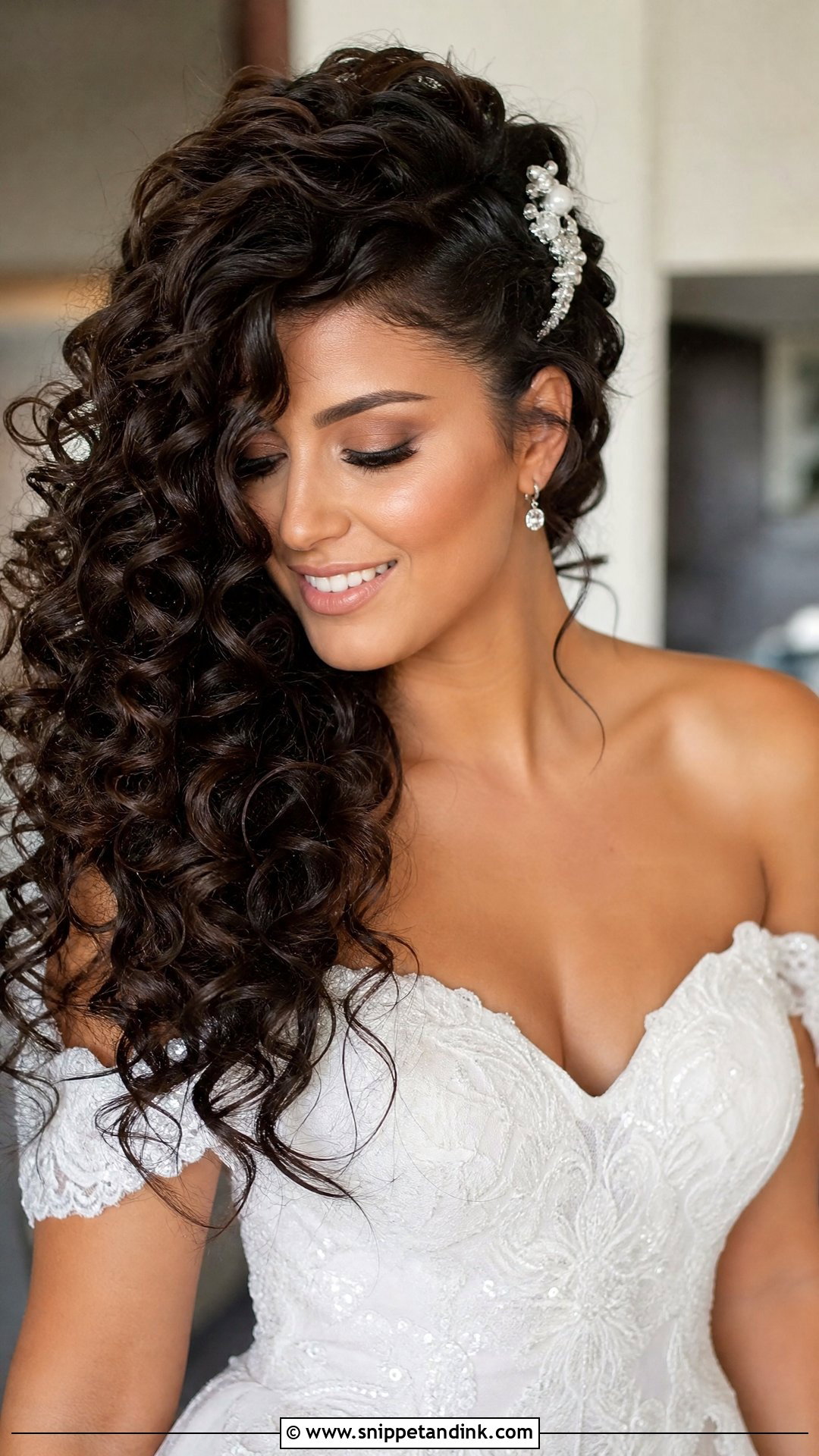 Curly Hair Down With Deep Side Part - Snippet and Ink - 20 Curly Hairstyles for Weddings