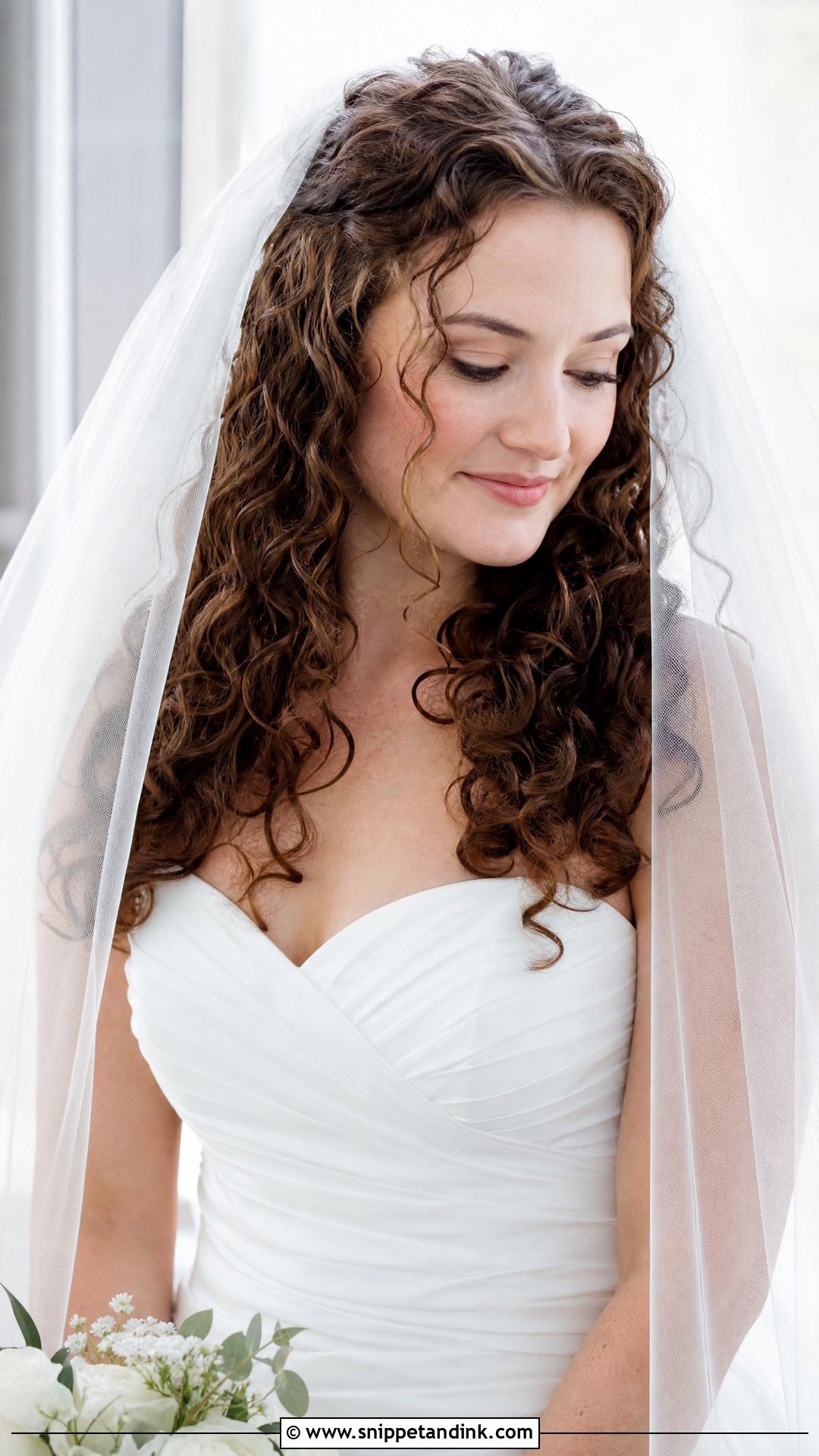 Curly Hair Down With Veil - Snippet and Ink - 20 Curly Hairstyles for a Wedding