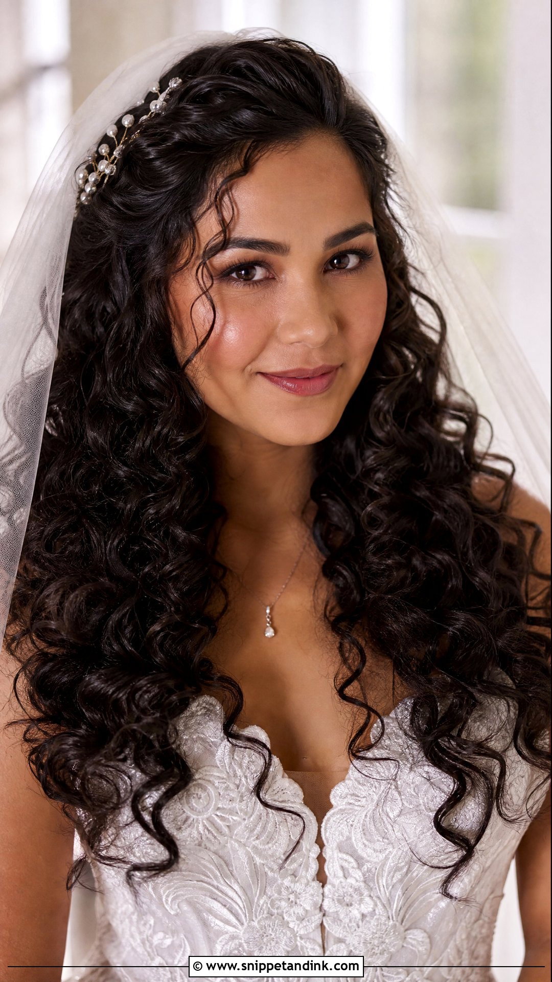 Curly Hair Down With Veil - Snippet and Ink - 20 Naturally Curly Hair Wedding Styles