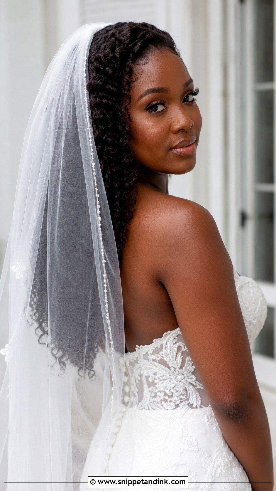 Curly Hair Down With Veil - Snippet and Ink - 20 Wedding Curls Down