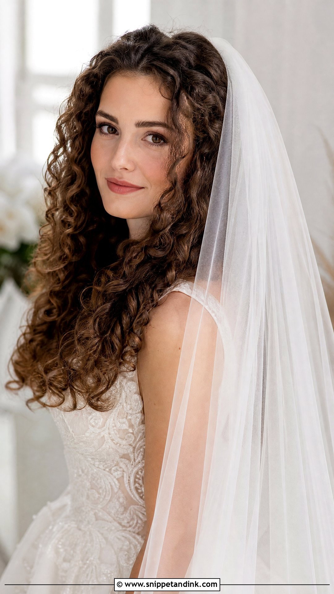 Curly Hair Down With Veil - Snippet and Ink - 20 Bridal Curls Down