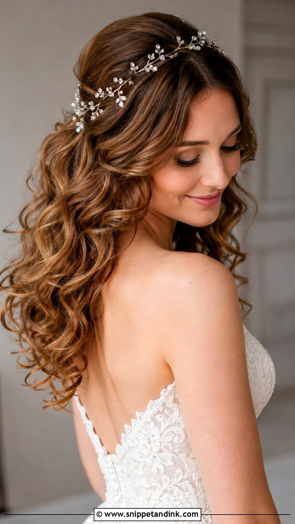 Curly Hair Down with Hair Vine - Snippet and Ink - 25 Wedding Hair Down with Curls