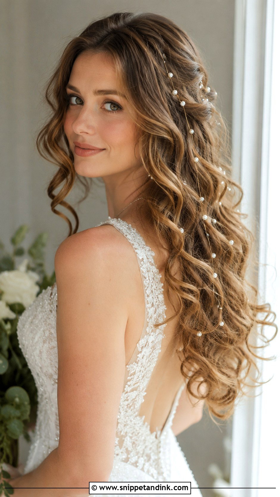 Curly Hair Down with Pearl Pins - Snippet and Ink - 25 Wedding Hair Down with Curls