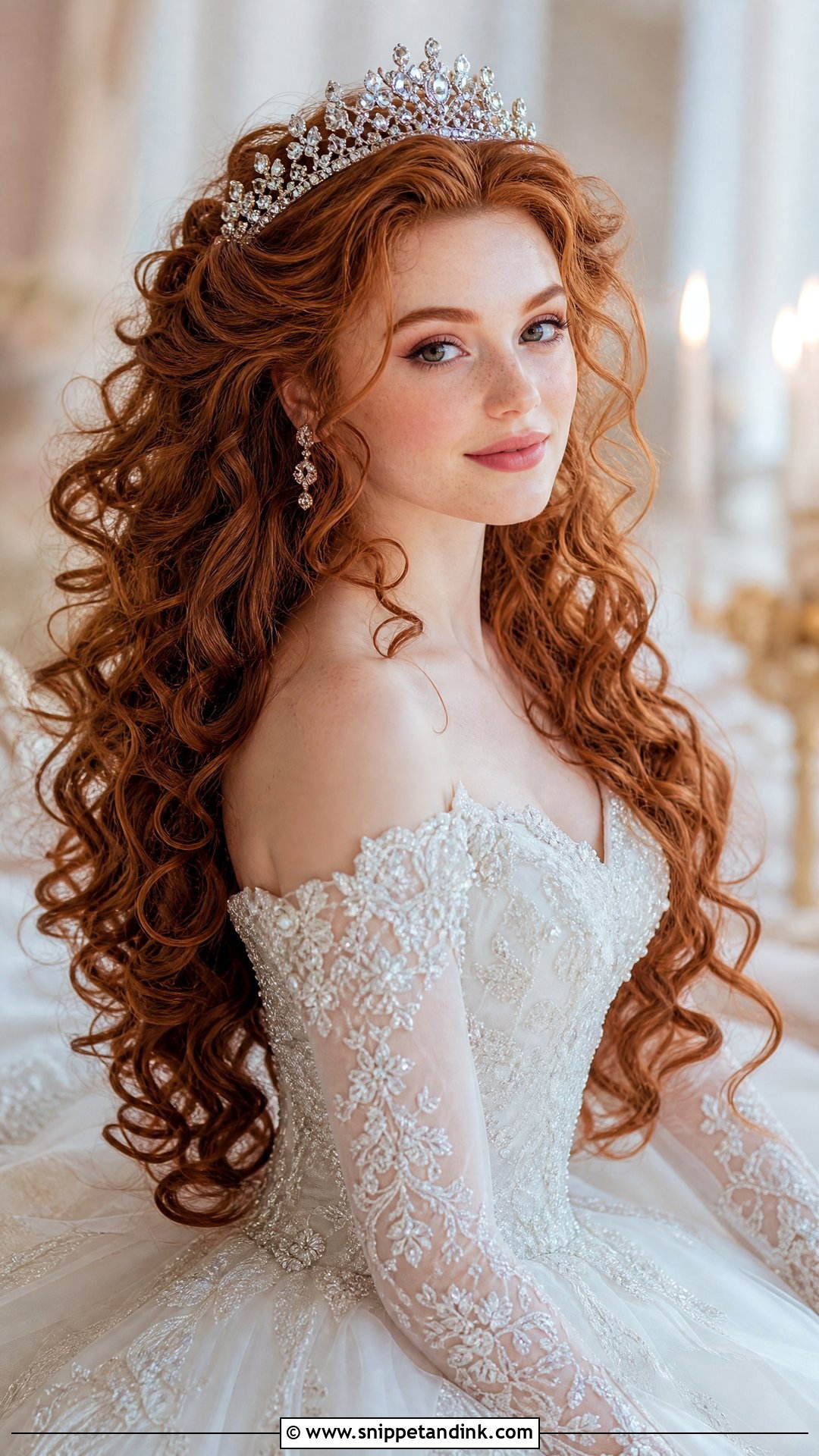 Curly Hair Down with Tiara - Snippet and Ink - 20 Curly Wedding Hairstyle Ideas