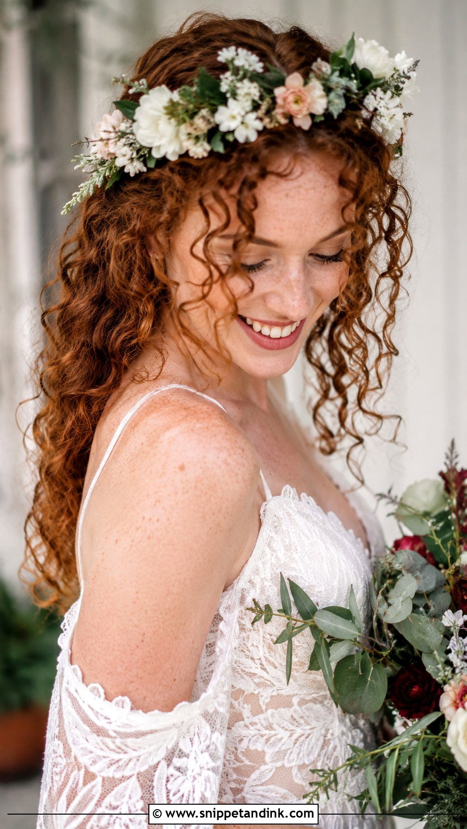 Curly Hair Flower Crown Bridal Look - Snippet and Ink - 20 Wedding Hairstyles for Natural Curly Hair