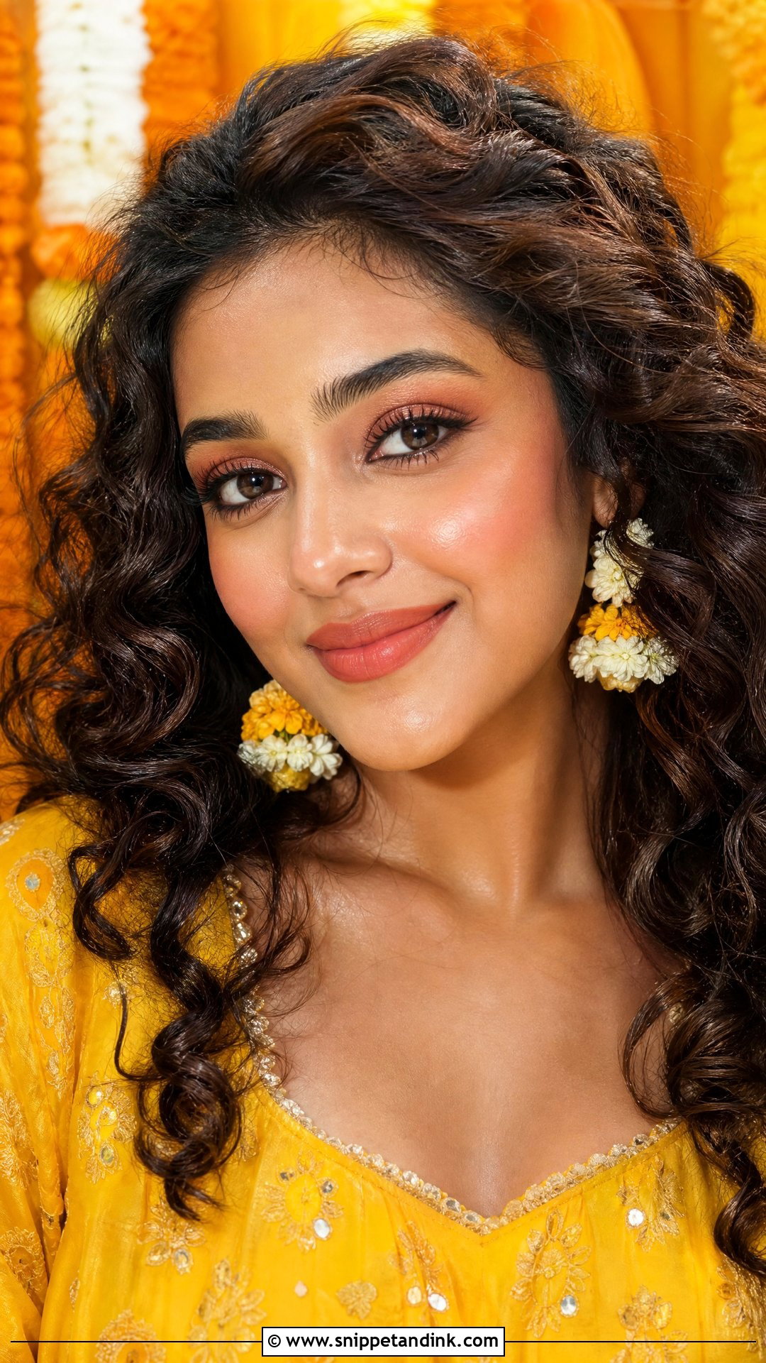 Curly Hair Haldi Bridal Makeup - Snippet and Ink - 25 Haldi Bridal Look Ideas