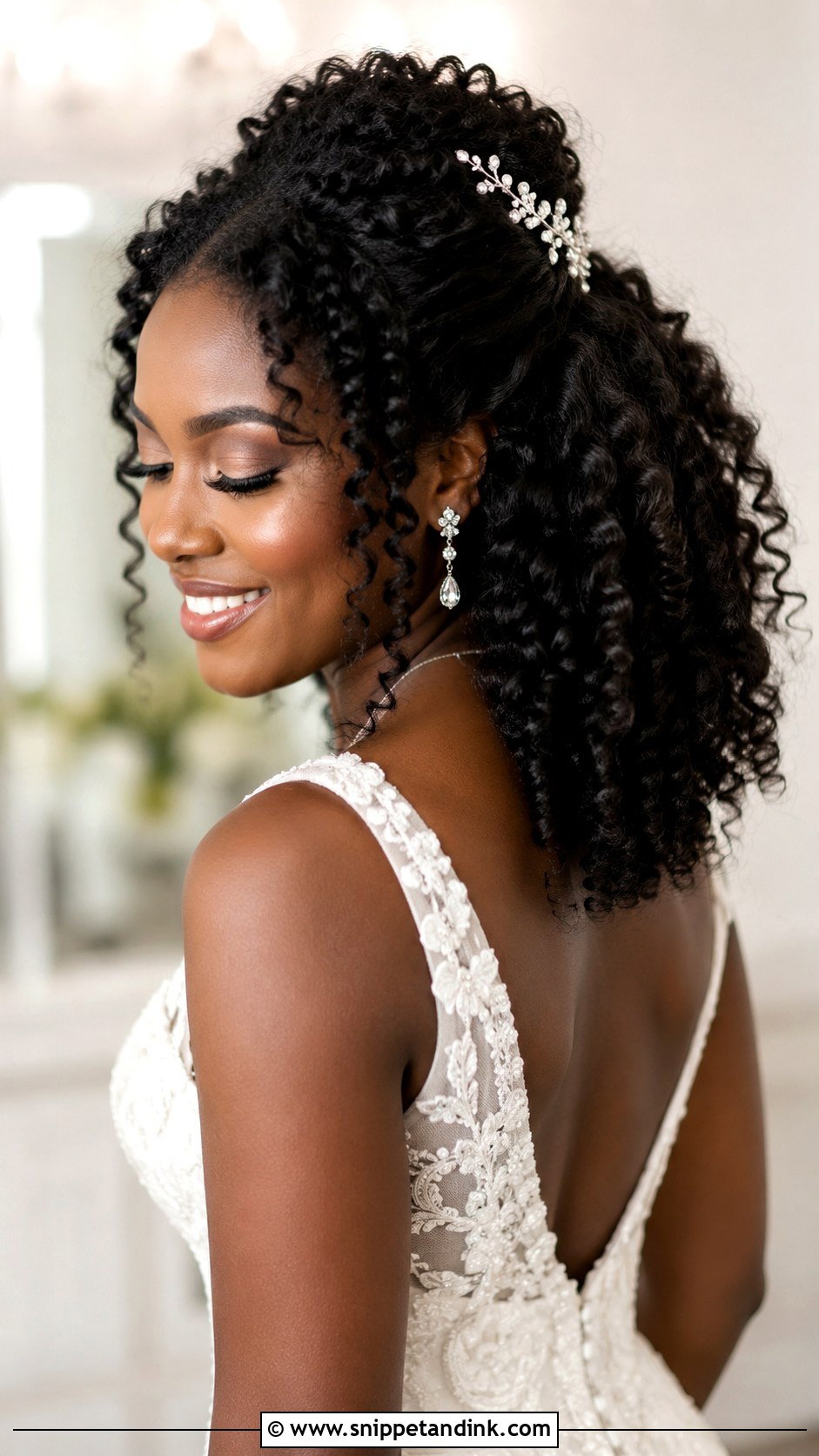 Curly Hair Half Up - Snippet and Ink - 20 Wedding Day Hairstyles for Bride