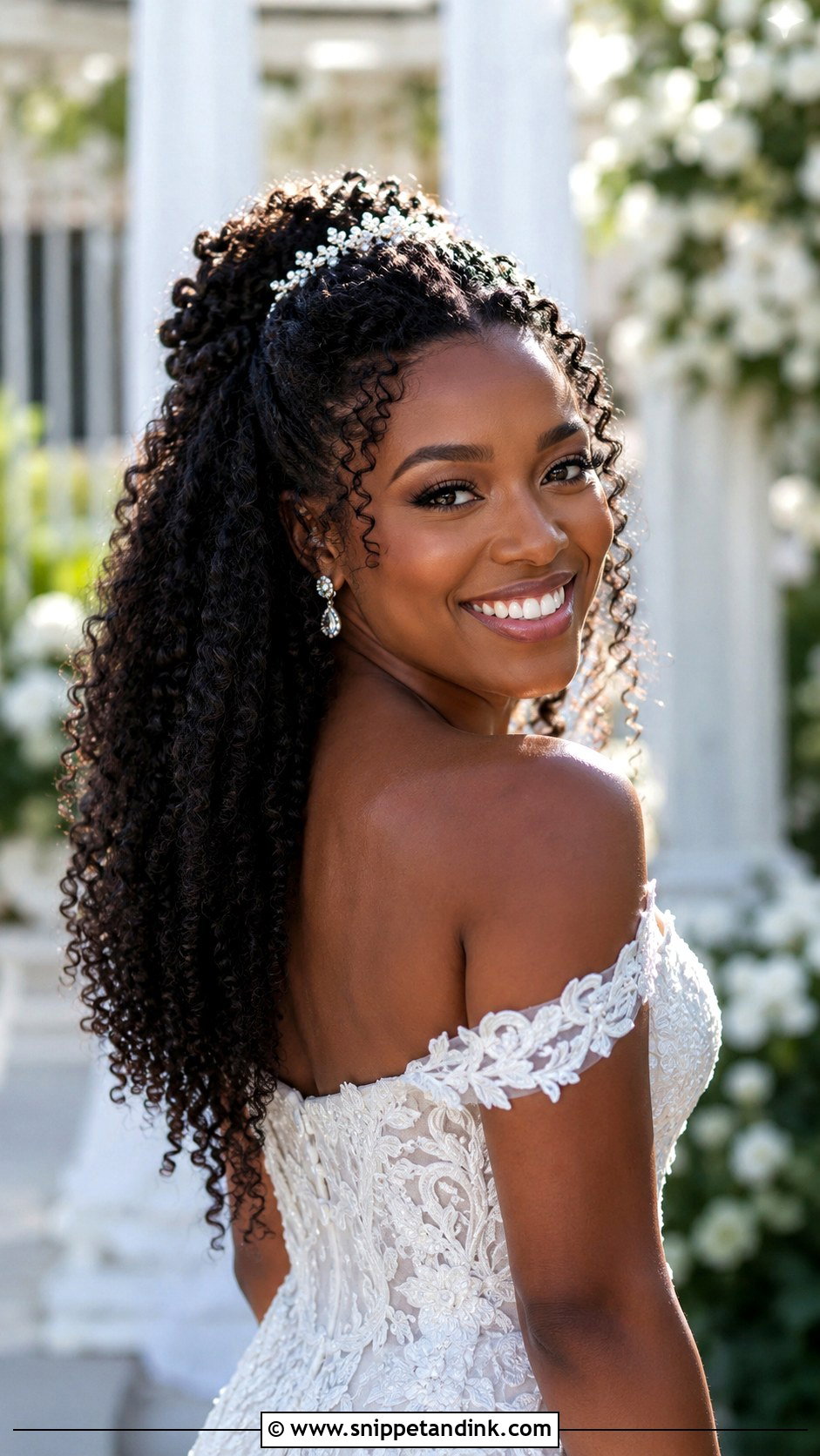 Curly Hair Half Up Look - Snippet and Ink - 20 Easy Bridal Hair Ideas