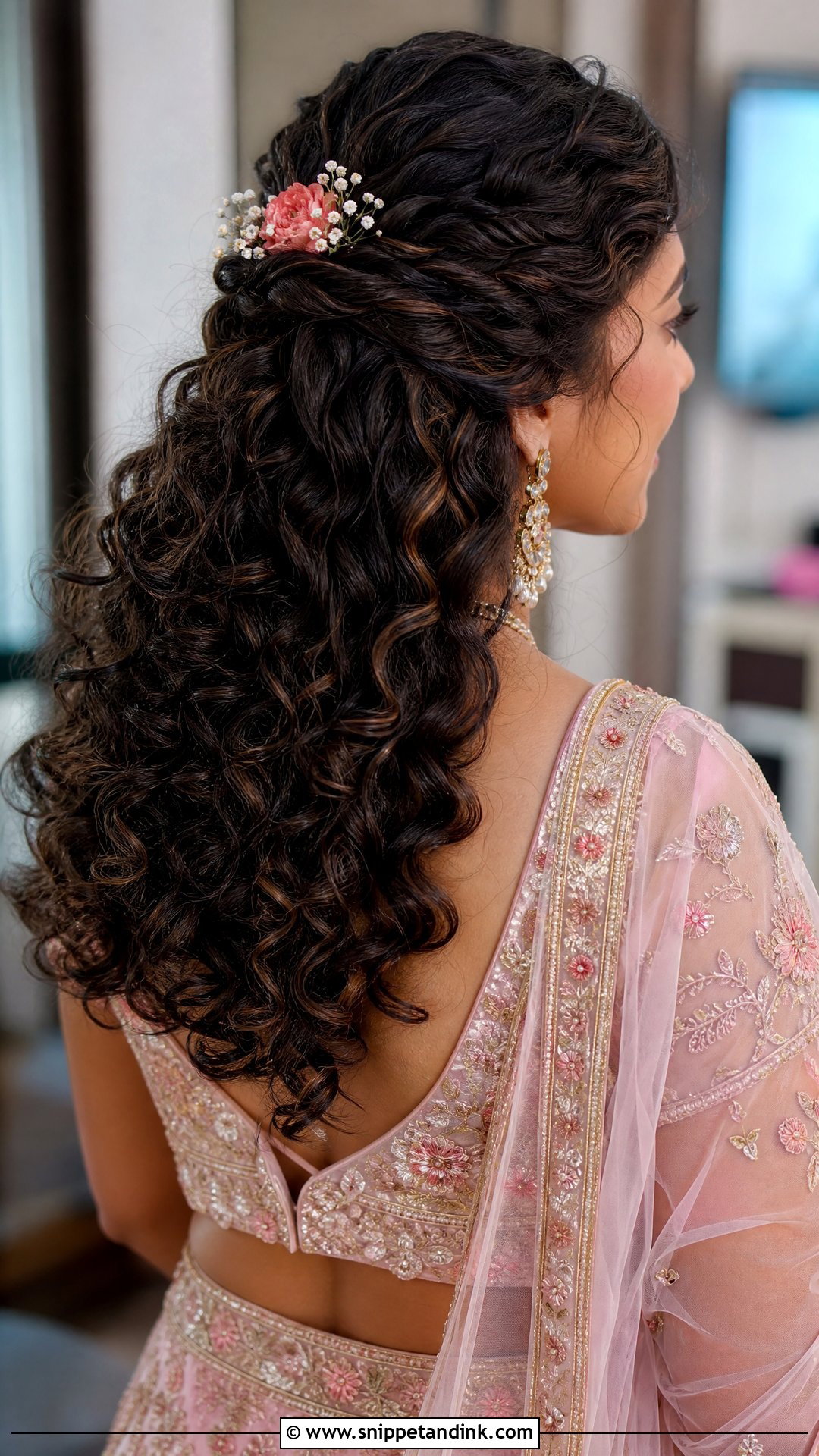 Curly Hair Half Up Style - Snippet and Ink - 20 Indian Hairstyles for Wedding Guest