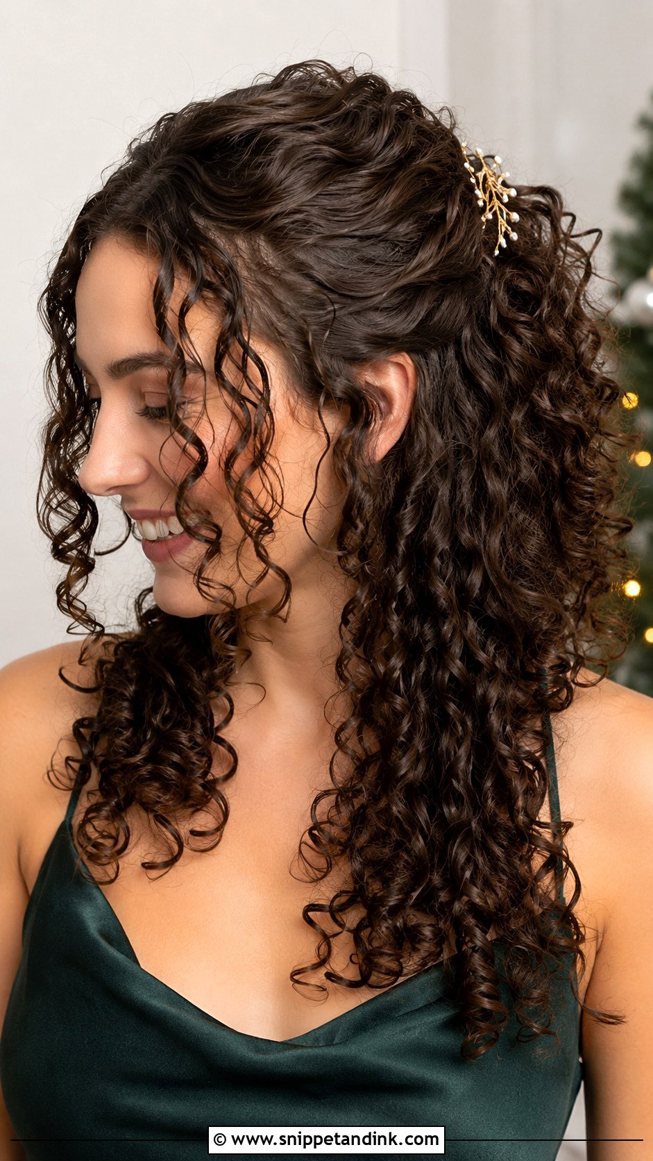 Curly Hair Half Up Style - Snippet and Ink - 25 Wedding Guest Hair Ideas