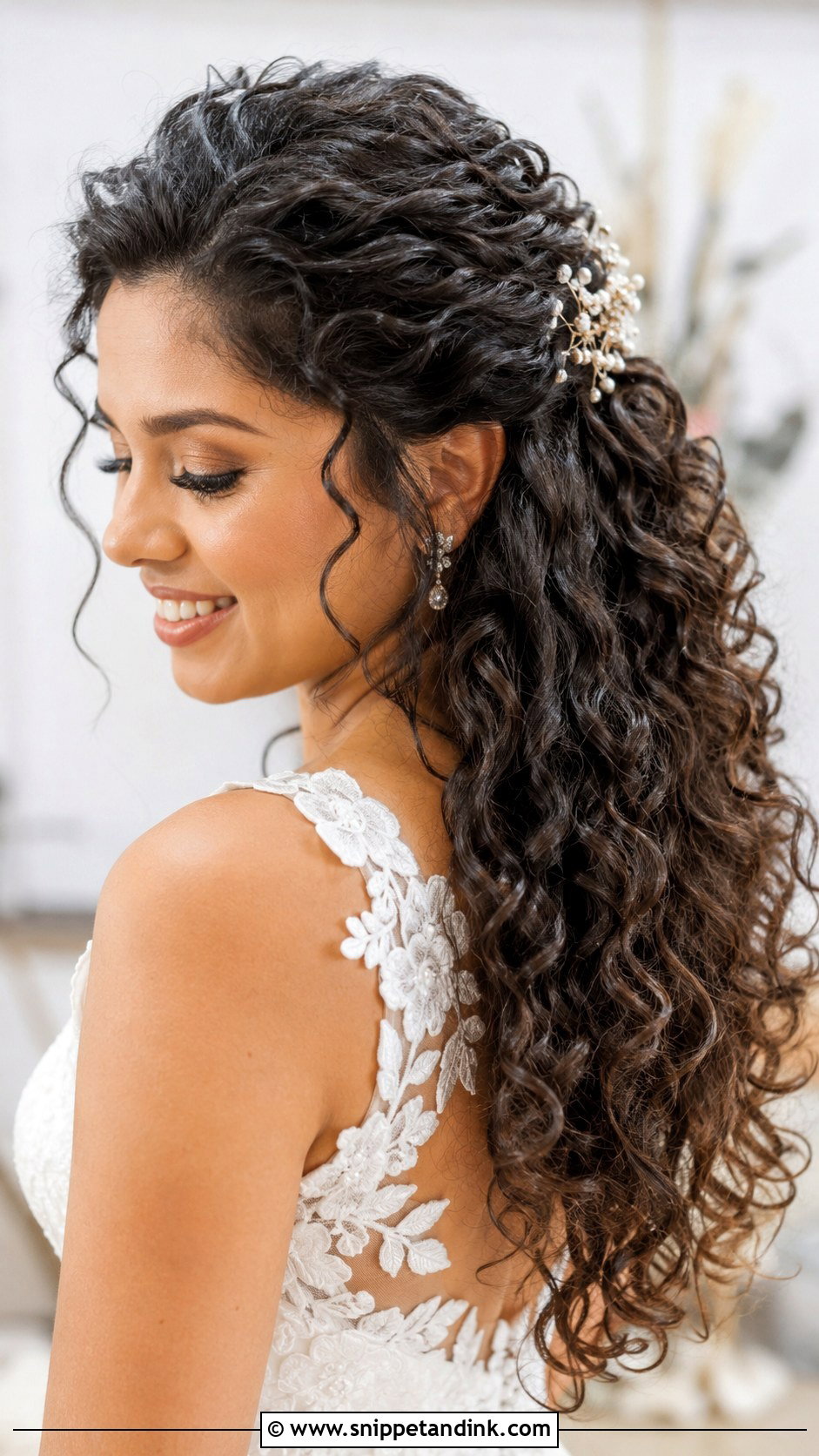 Curly Hair Half Up Style - Snippet and Ink - 30 Simple Wedding Hair Ideas