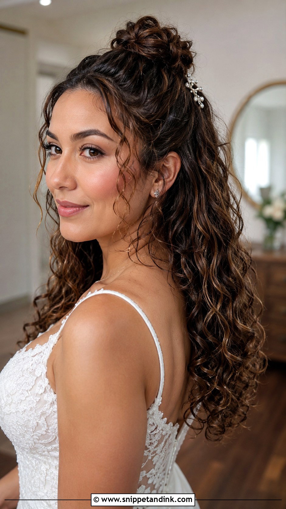 Curly Hair Half Up Top Knot - Snippet and Ink - 25 Natural Curls Wedding Hair