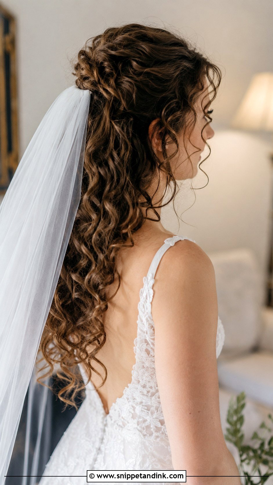 Curly Hair Half Up With Veil - Snippet and Ink - 25 Curly Hairstyle for Wedding Ideas