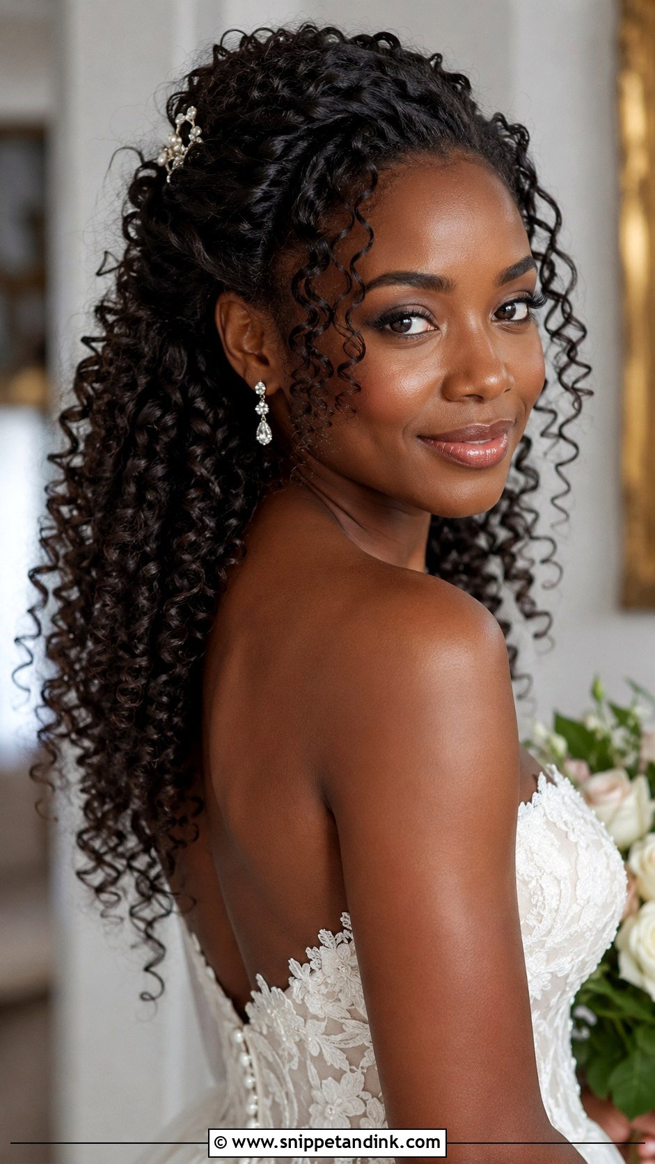 Curly Hair Half Updo - Snippet and Ink - 30 Hairstyles for Bride