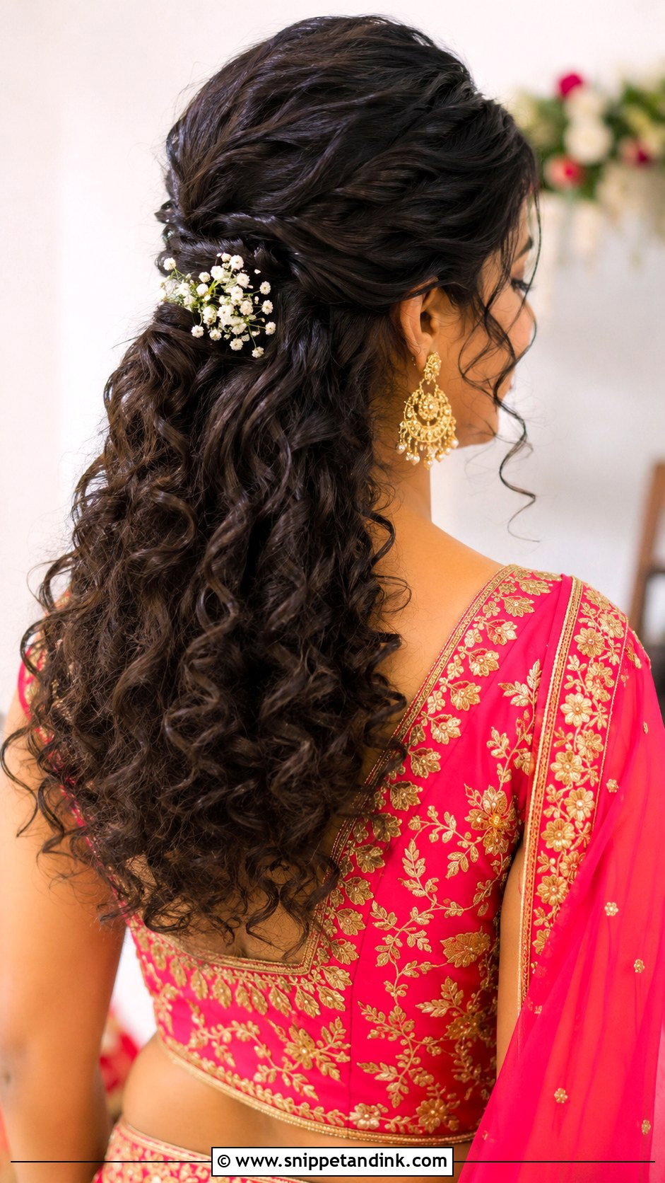Curly Hair Half Updo - Snippet and Ink - 30 Indian Hairstyles for Weddings