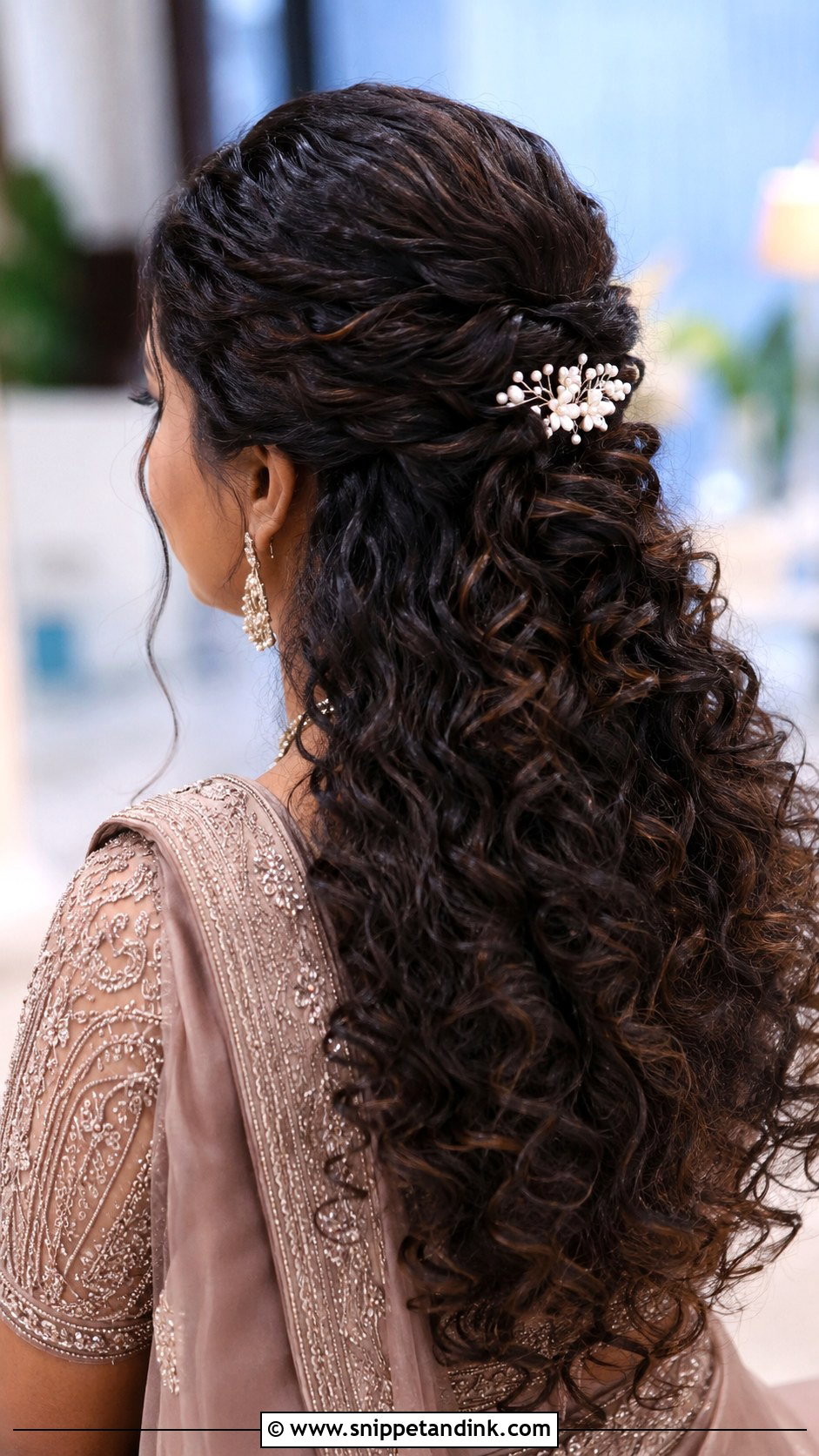 Curly Hair Half Updo - Snippet and Ink - 30 South Indian Bridal Hairstyles