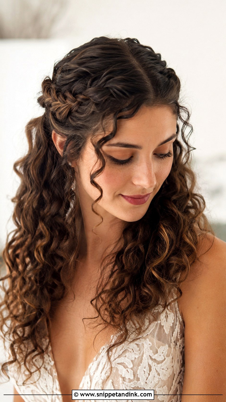 Curly Hair Half Updo With Braids - Snippet and Ink - 20 Bride with Curly Hair Ideas
