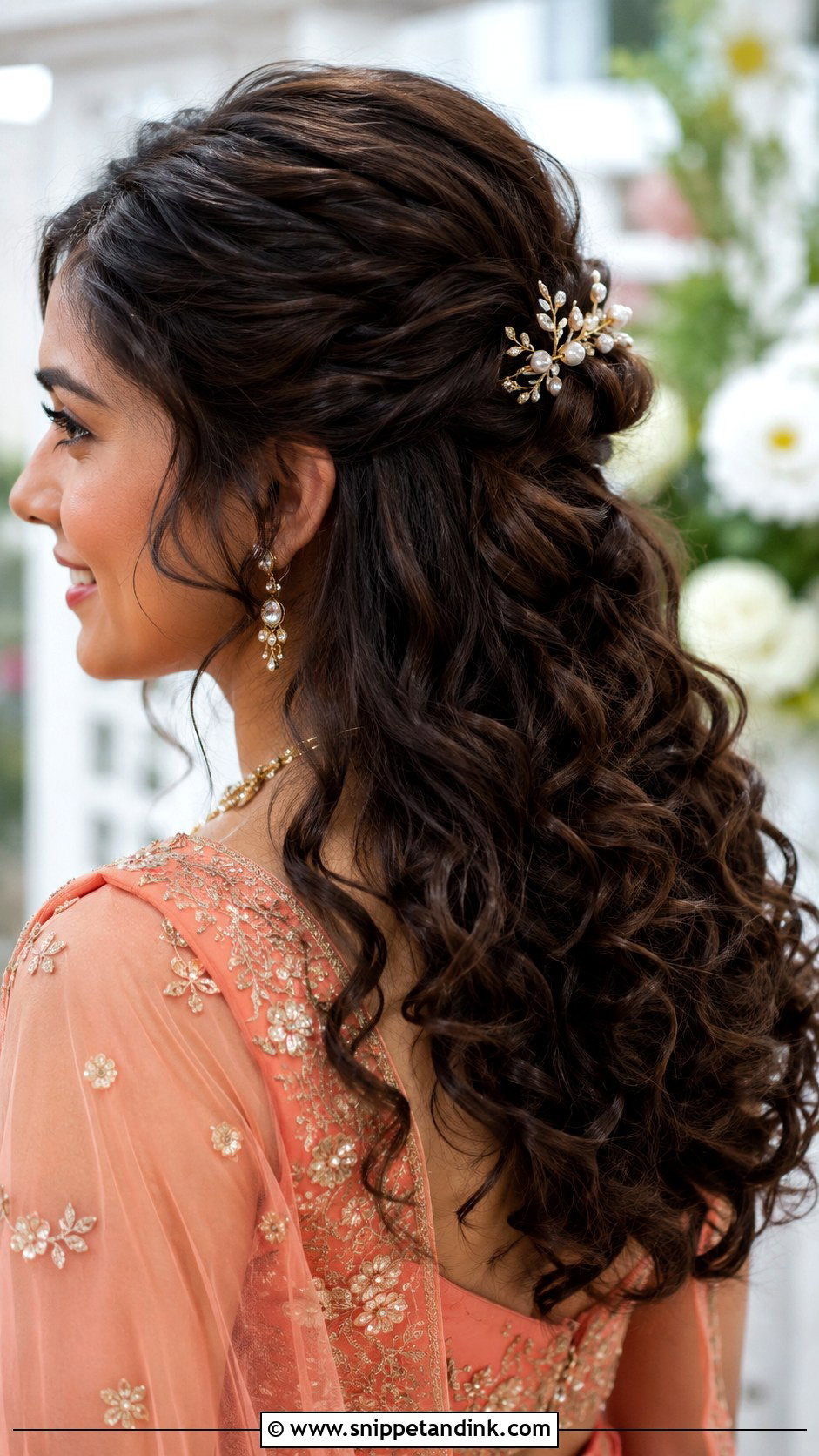 Curly Hair Half Updo - Snippet and Ink - 25 Indian Weddings Bridal Hairstyles