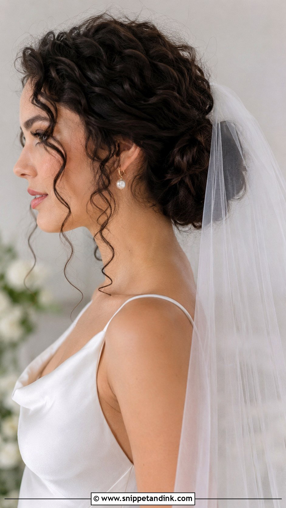 Curly Hair Low Knot With Veil - Snippet and Ink - 25 Curly Hair Bridal Hairstyles