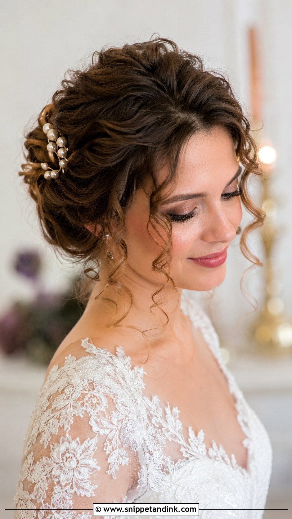 Curly Hair Pinned Back with Tendrils - Snippet and Ink - 25 Natural Curly Wedding Hairstyles