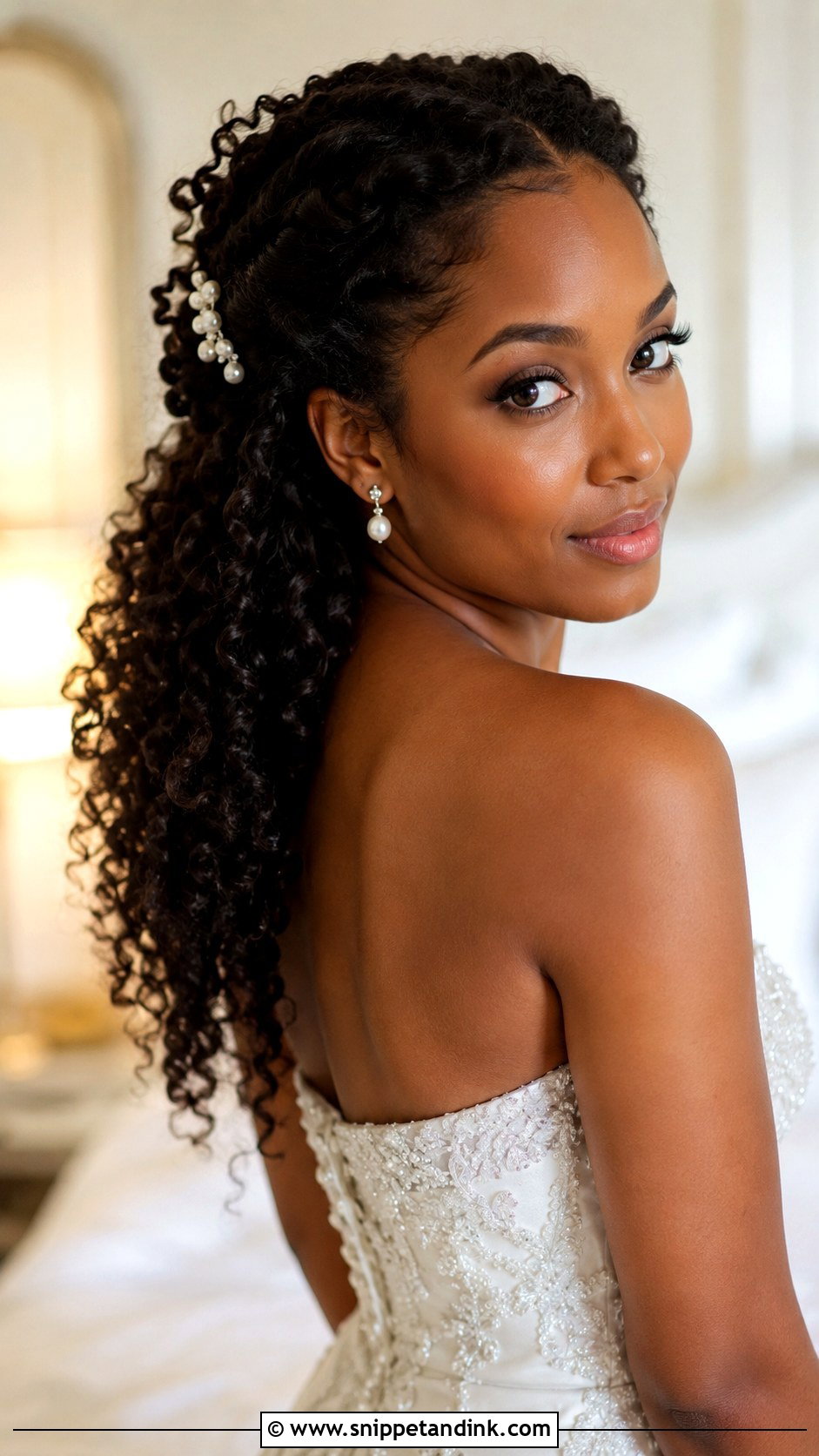 Curly Hair Pulled Back With Curls Out - Snippet and Ink - 25 Curly Hair Bridal Hairstyles