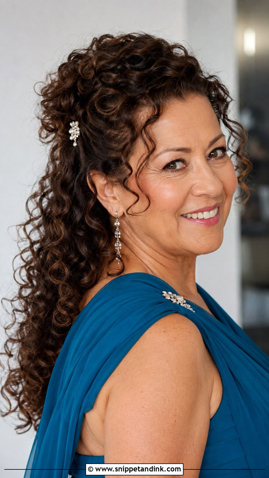 Curly Hair Styled Half Up - Snippet and Ink - 20 Mother of Groom Hairstyles Over 50