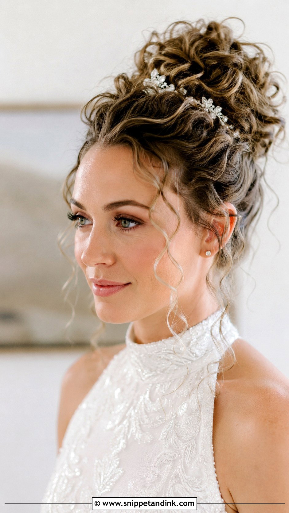 Curly Hair Top Knot Bridal Look - Snippet and Ink - 25 Curly Hair Bridal Hairstyles
