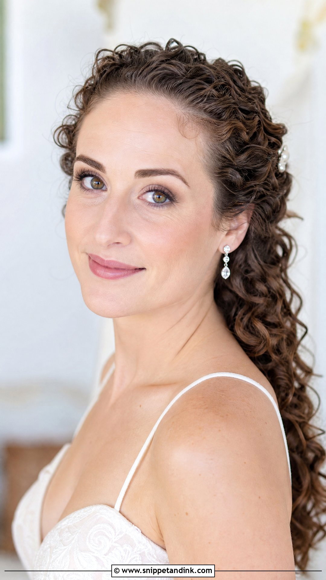 Curly Hair Tucked Behind Ears Wedding Style - Snippet and Ink - 20 Long Curly Hair Wedding Styles