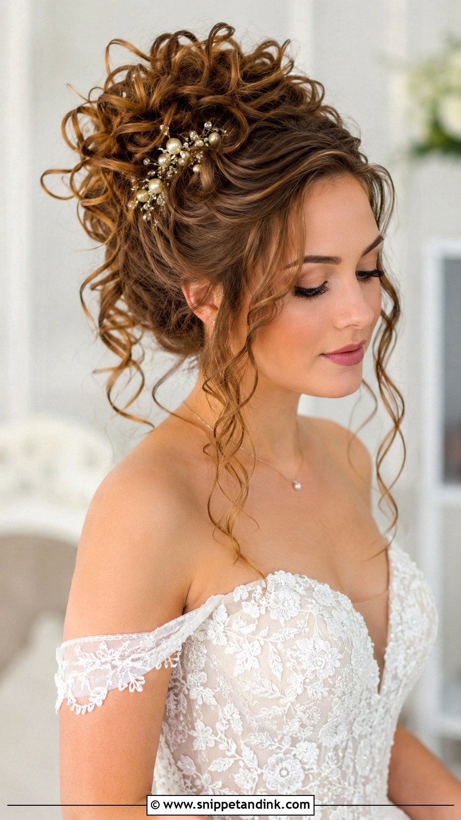 Curly Hair Updo With Cascading Tendrils - Snippet and Ink - 30 Curls Hairstyles for Wedding