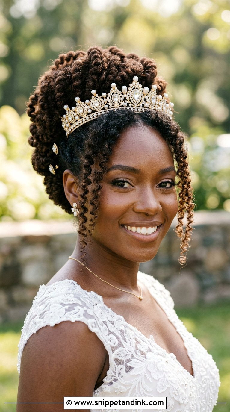 Curly Hair Updo With Crown - Snippet and Ink - 20 Bride Hairstyles with Crown