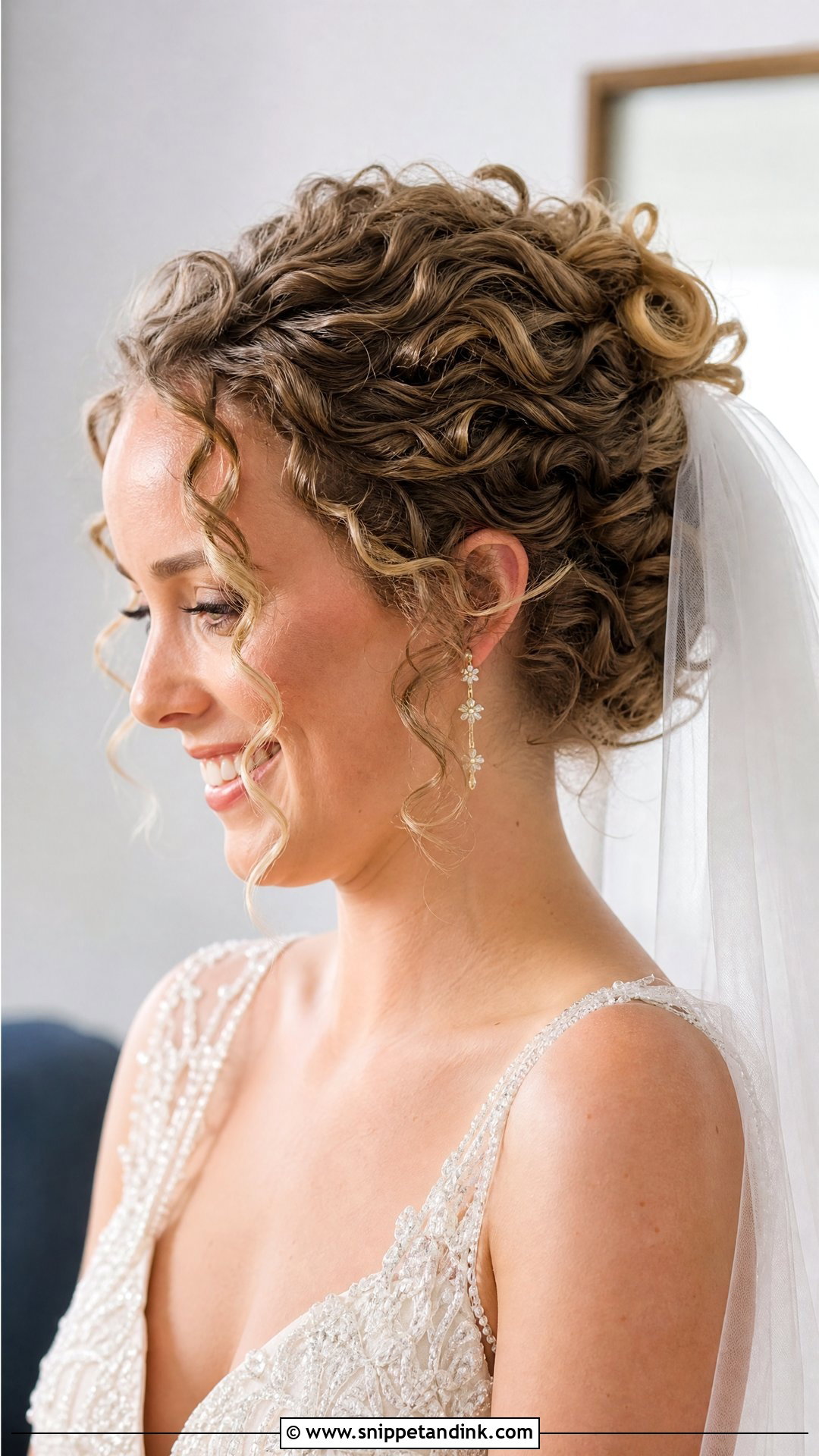 Curly Hair Updo With Face Framing Tendrils - Snippet and Ink - 20 Curly Hair Bride Wedding Day Ideas