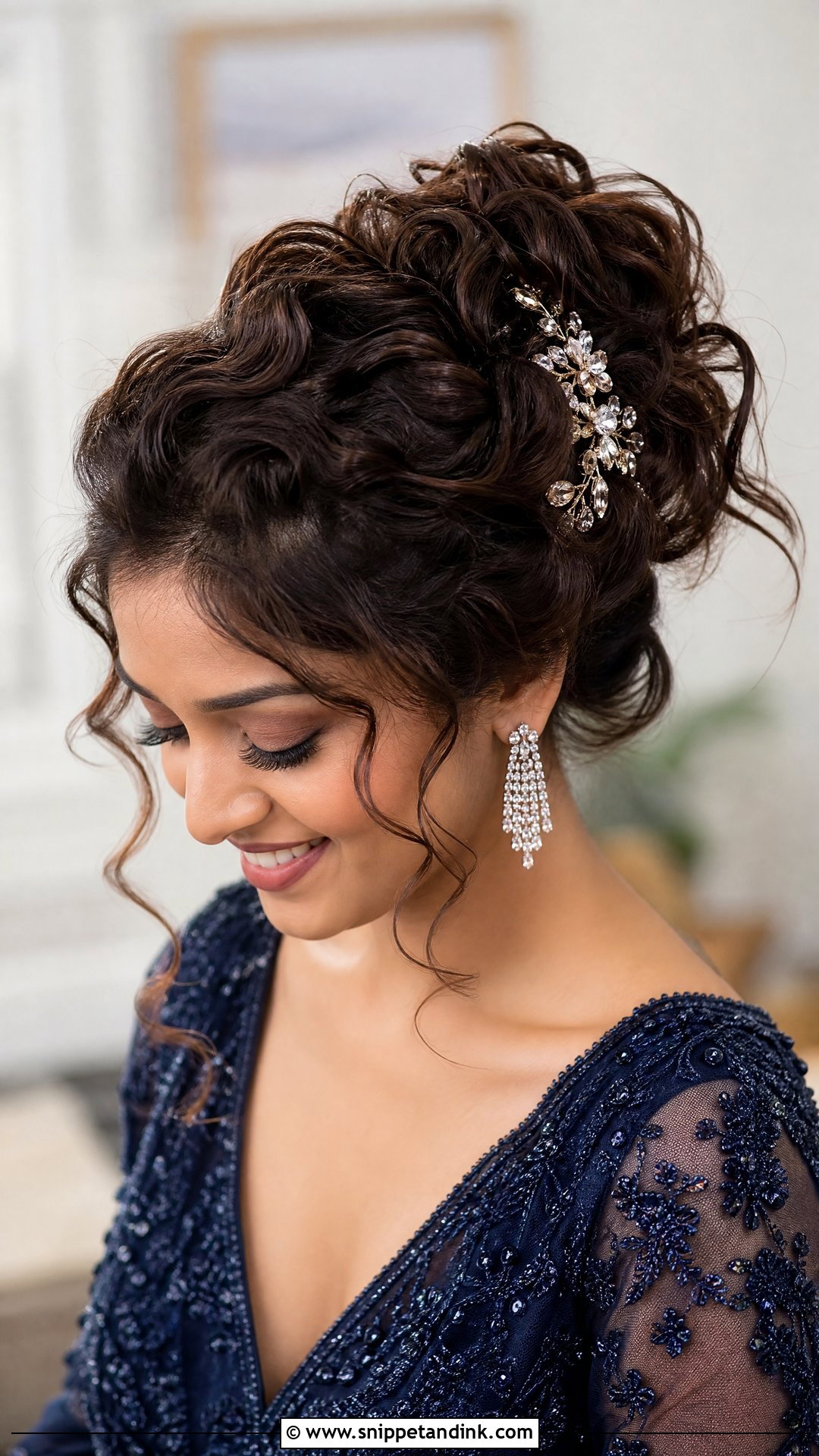 Curly Hair Updo for Bride - Snippet and Ink - 20 Indian Hairstyles for Bridal