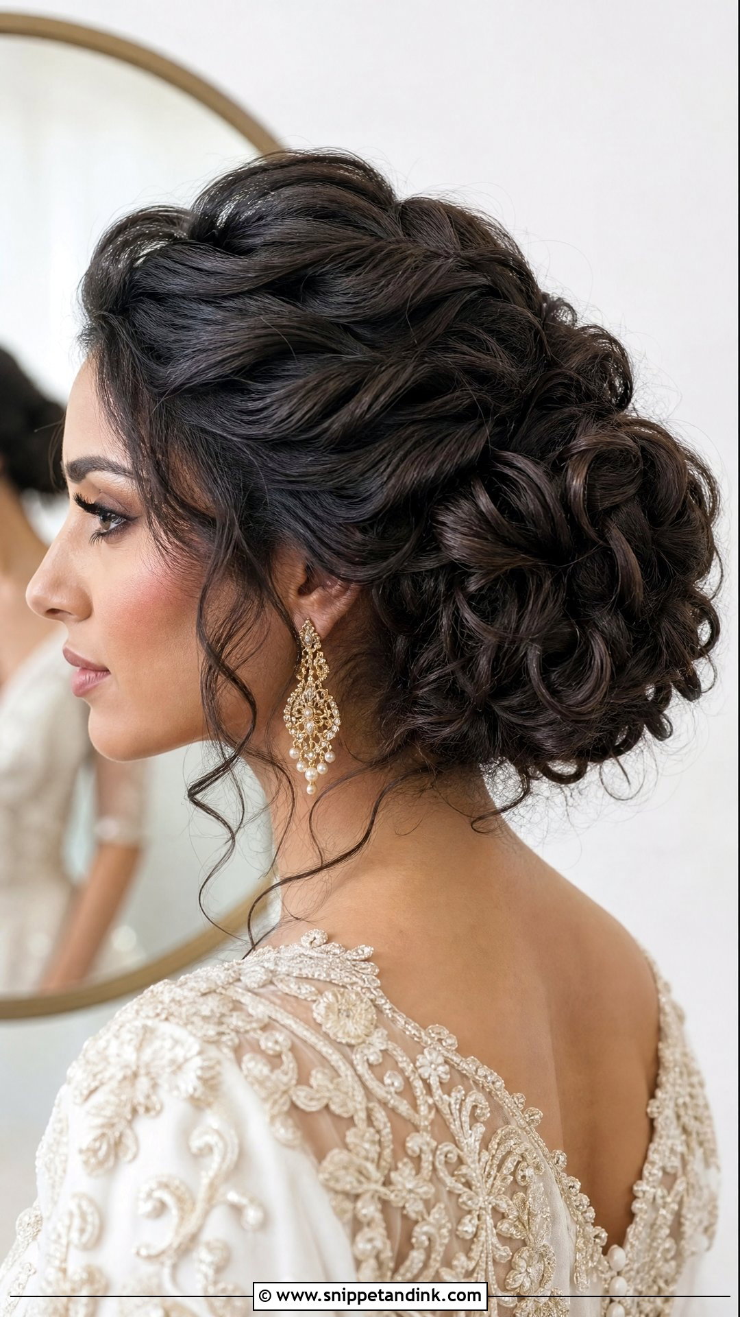 Curly Hair Wedding Bun For Thick Hair - Snippet and Ink - 15 Curly Hair Bun Wedding Ideas