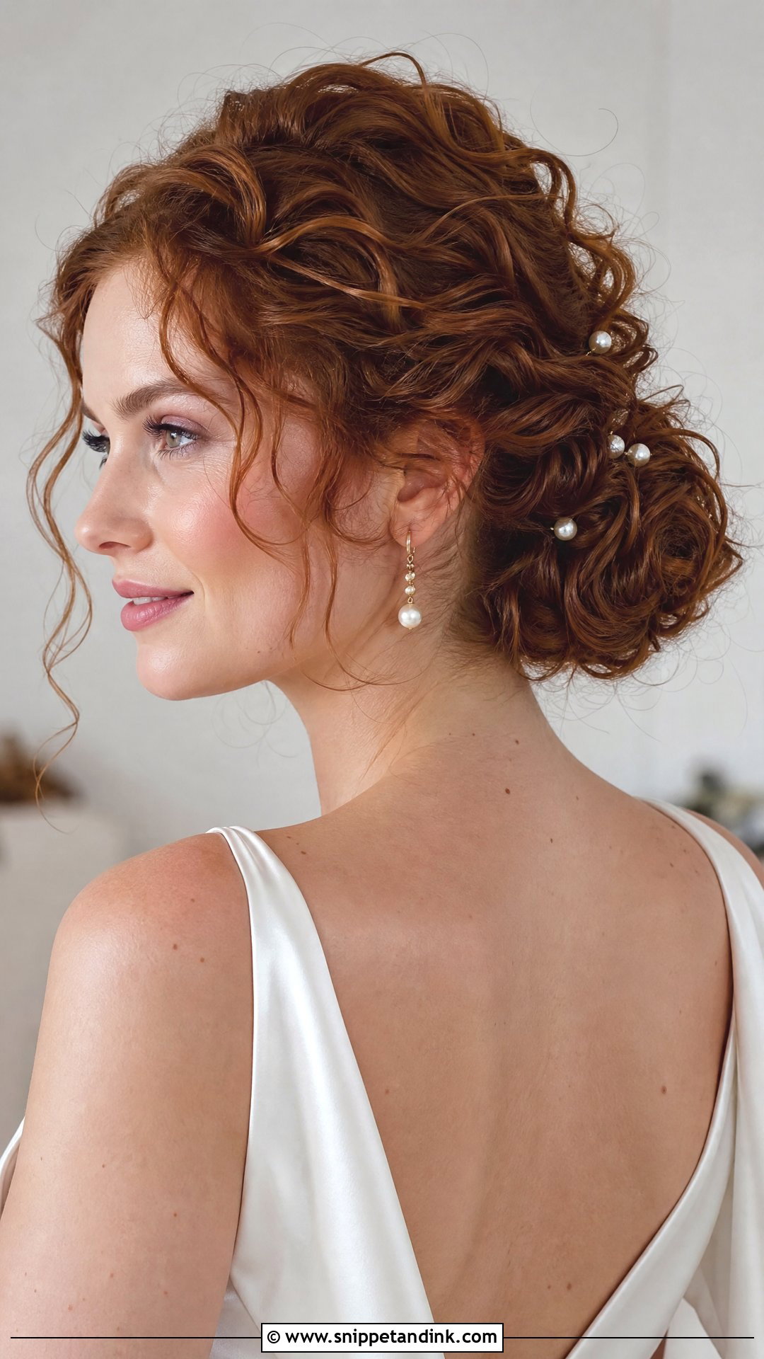 Curly Hair Wedding Bun With Pearls - Snippet and Ink - 15 Curly Hair Bun Wedding Ideas