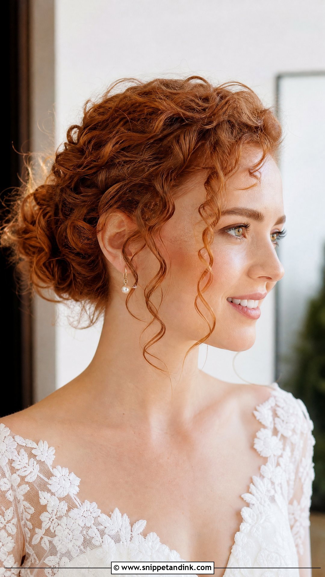 Curly Hair Wedding Bun With Tendrils - Snippet and Ink - 15 Curly Hair Bun Wedding Ideas