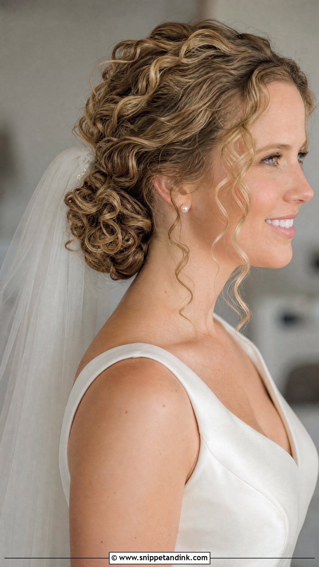 Curly Hair Wedding Bun With Veil - Snippet and Ink - 15 Curly Hair Bun Wedding Ideas