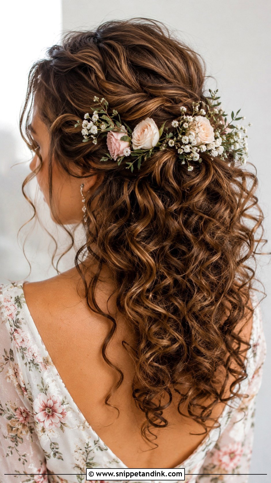 Curly Hair Wedding Hairstyle With Flowers - Snippet and Ink - 25 Curly Hair Wedding Hairstyles