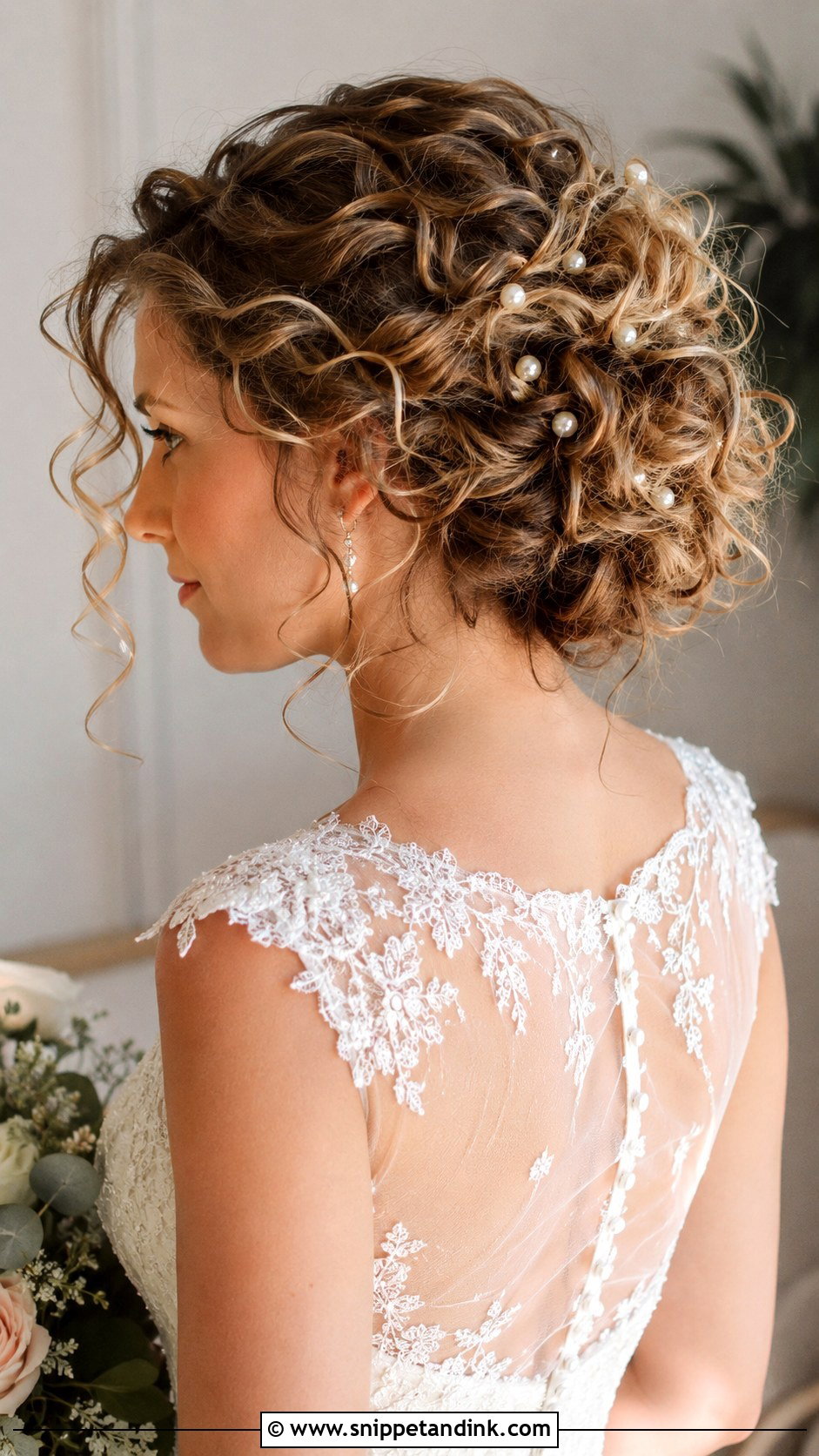 Curly Hair Wedding Hairstyle With Pearls - Snippet and Ink - 25 Curly Hair Wedding Hairstyles