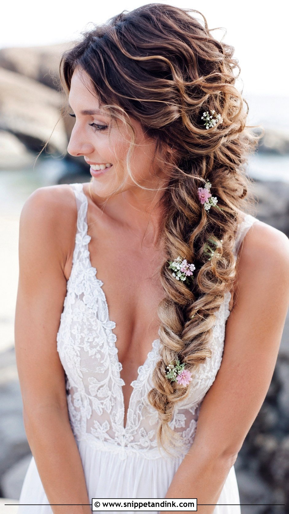 Curly Hair Wedding Hairstyle With Side Braid - Snippet and Ink - 25 Curly Hair Wedding Hairstyles