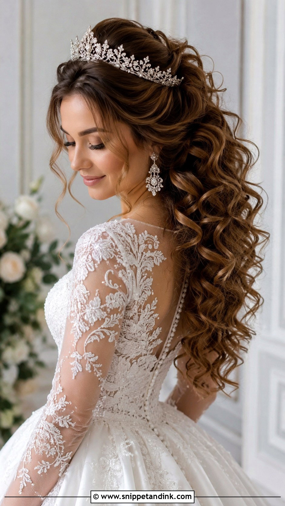 Curly Hair Wedding Hairstyle With Tiara - Snippet and Ink - 25 Curly Hair Wedding Hairstyles