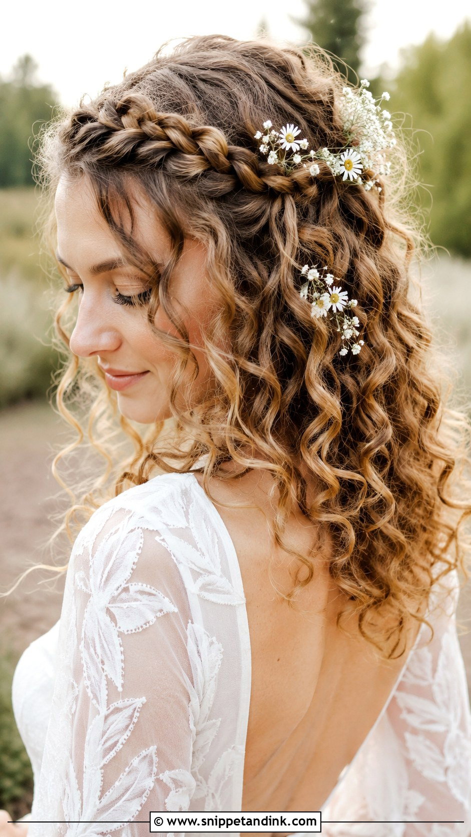Curly Hair With A Braided Crown - Snippet and Ink - 20 Curly Hair for Wedding Guest Ideas