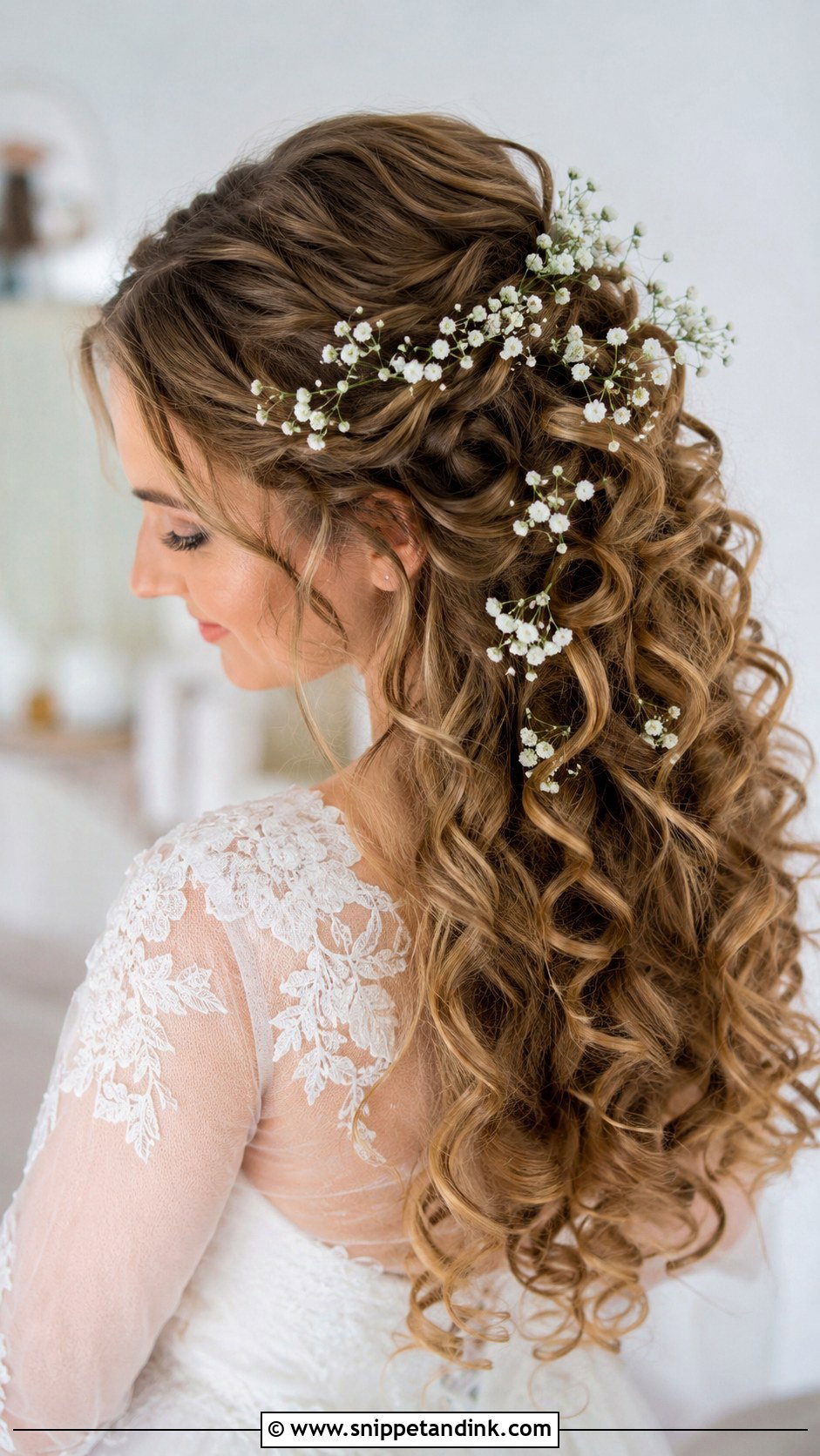 Curly Hair With Babys Breath - Snippet and Ink - 30 Naturally Curly Bridal Hair Ideas