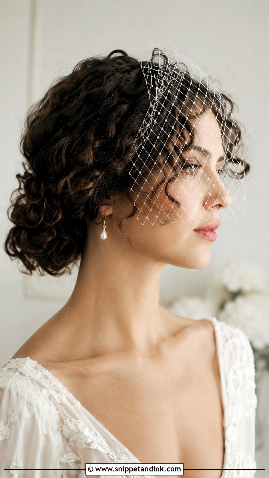 Curly Hair With Birdcage Veil - Snippet and Ink - 25 Curly Hair for Wedding Ideas