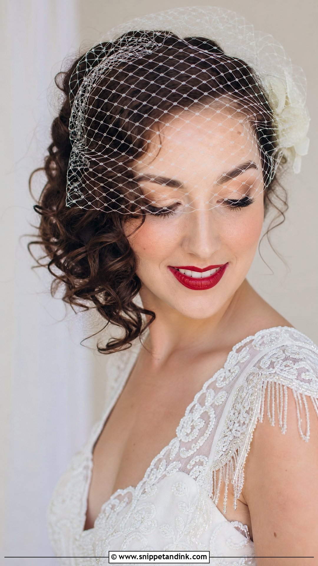 Curly Hair With Birdcage Veil - Snippet and Ink - 20 Curly Hair Bride Wedding Day Ideas