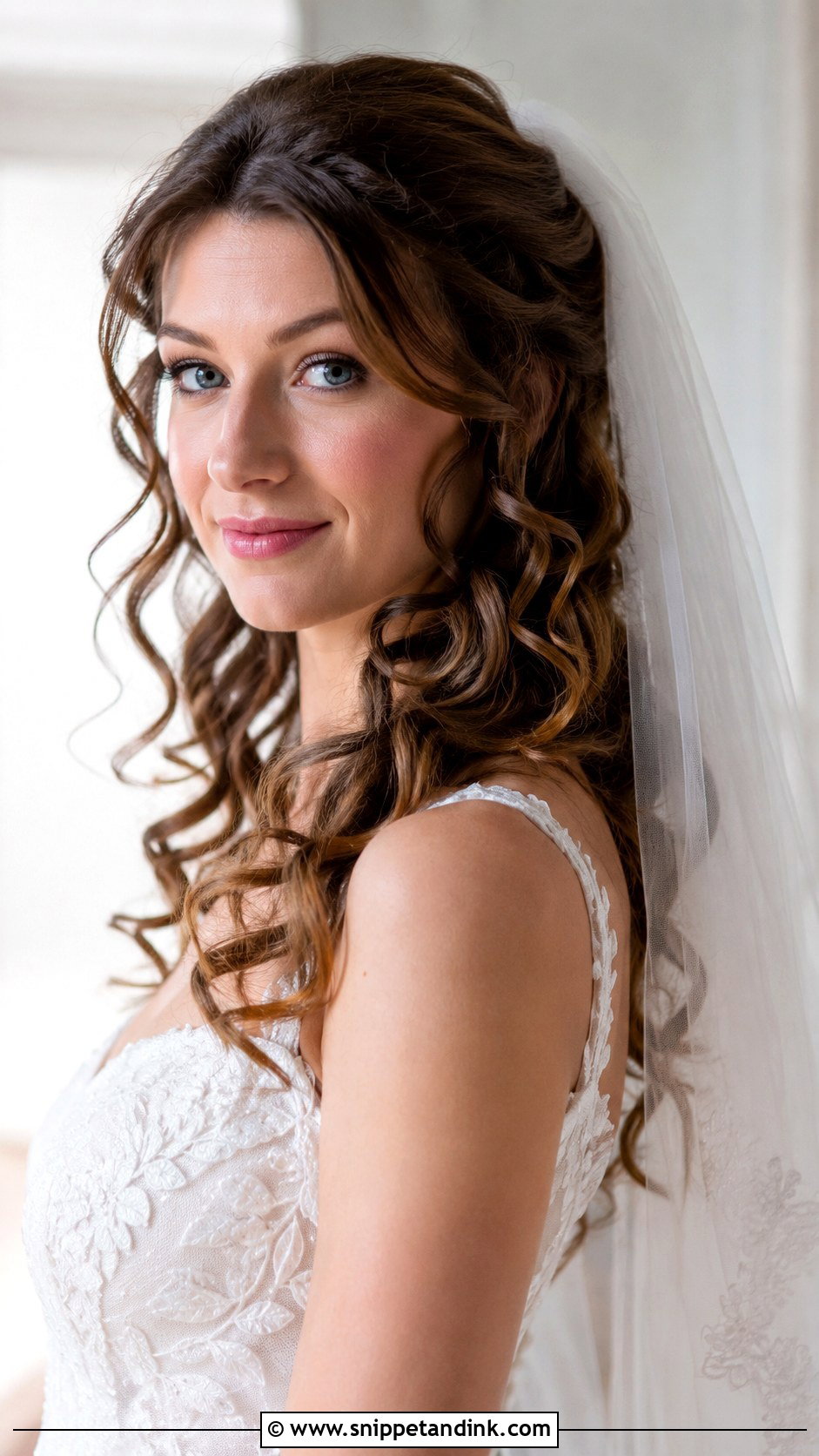 Curly Hair With Blusher Veil - Snippet and Ink - 20 Curly Hair with Veil Ideas