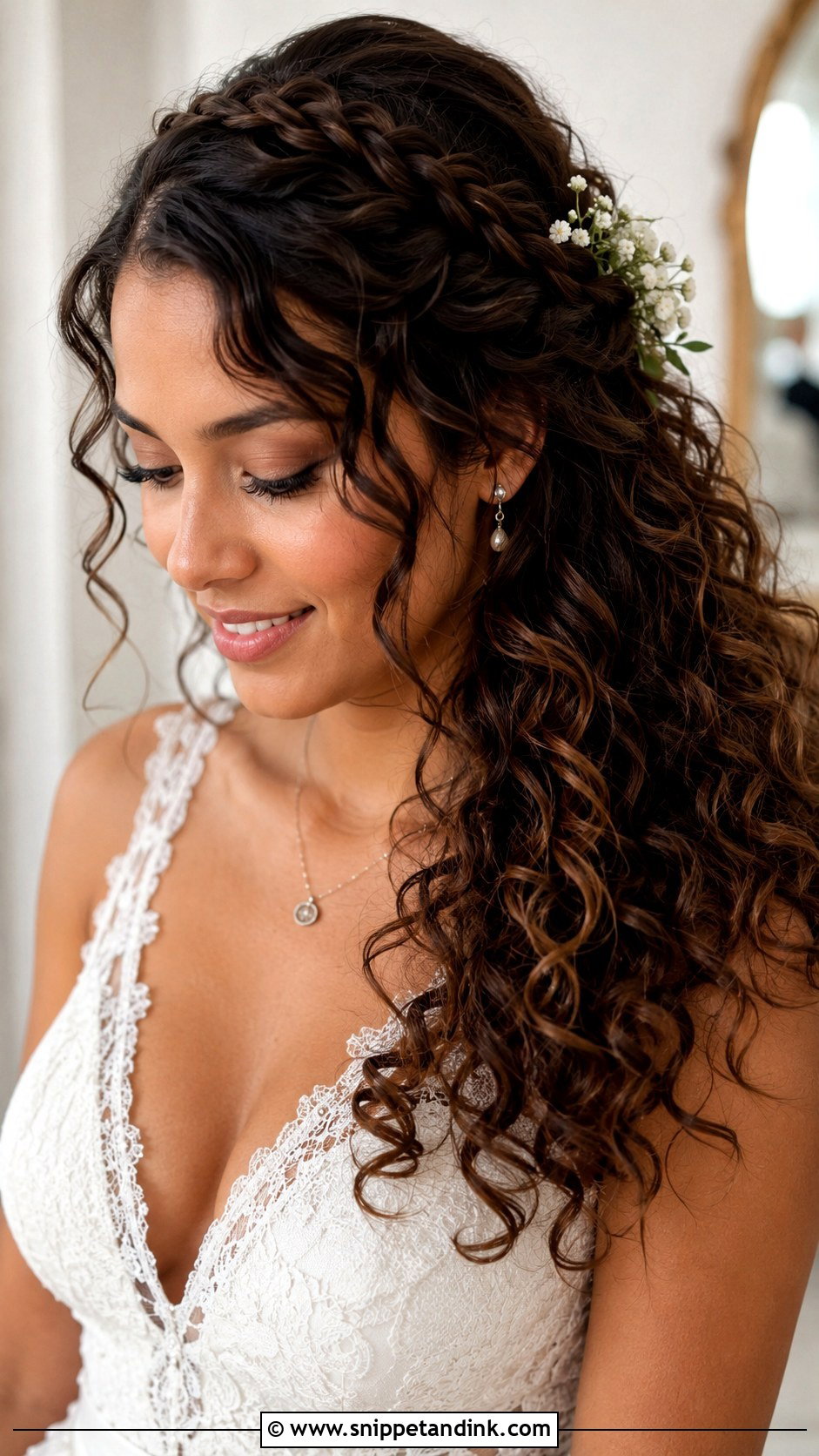 Curly Hair With Braided Accent - Snippet and Ink - 25 Curly Bridal Hairstyles